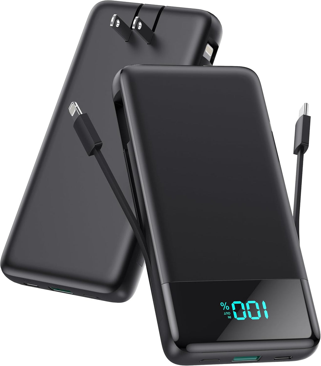 Portable Charger for iPhone with Built-in Cables and Wall Plug,Upgraded 13800mAh Fast Charging USB C Power Bank,4 Outputs Slim Travel Essential Battery Pack for iPhone 17/16/15/14/13,Galaxy,Android