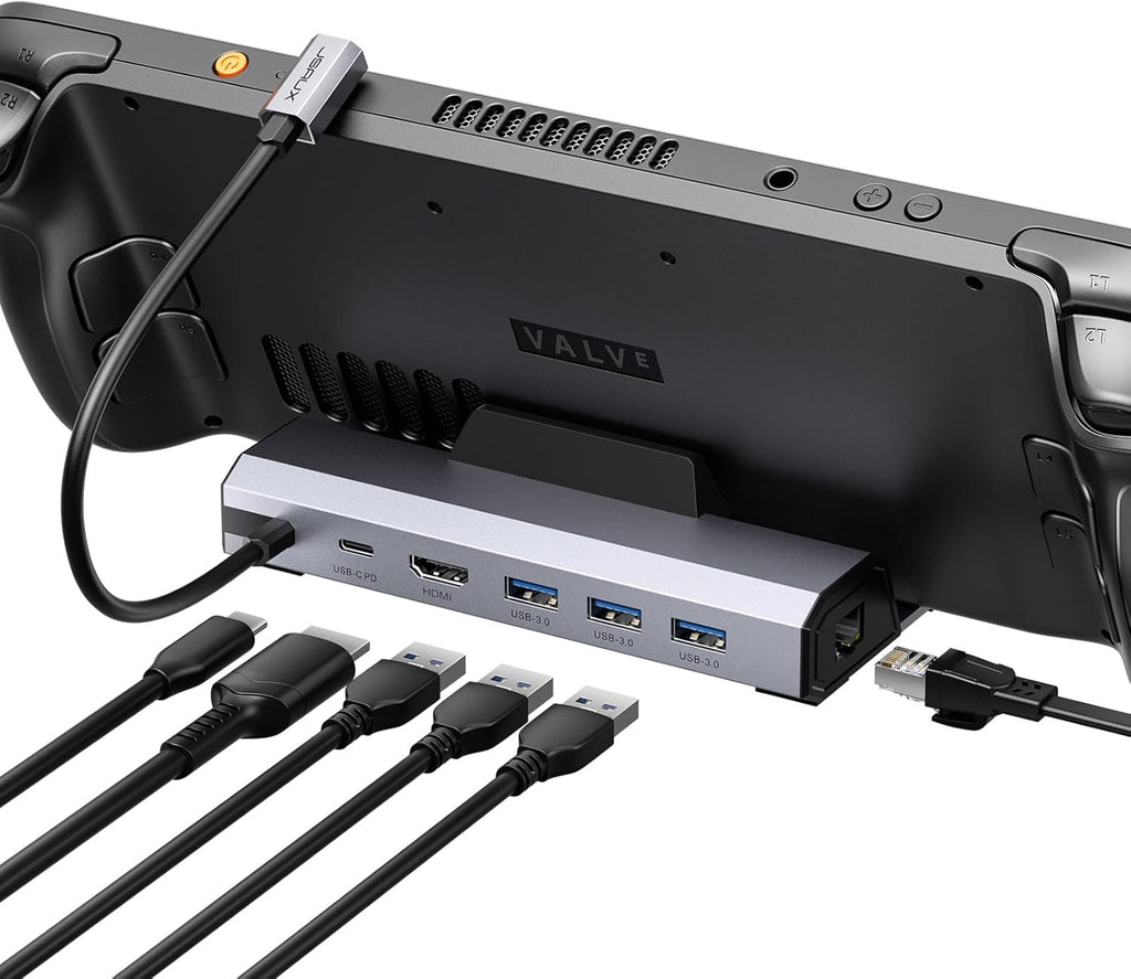 JSAUX Upgraded Docking Station 4K@120Hz for Steam Deck OLED/ROG Ally X/Legion Go (S)/MSi Claw, 6-in-1 Steam Deck Dock with HDMI 2.1, Gigabit Ethernet, 3 USB 3.0, 100W Charge for Steam Deck LCD-HB0603