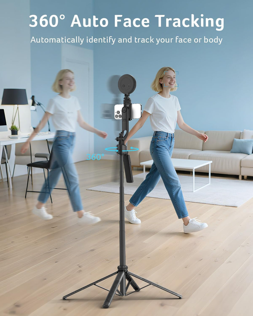acer Auto Face Tracking Tripod for iPhone/Cell Phone/Android/Camera with Light and Remote, 64", No App, 360°Rotating Tripod Selfie Stick for Tiktok YouTube Vlog Live Streaming Video Recording