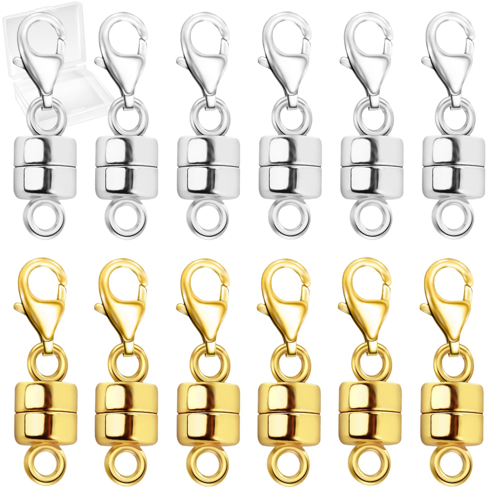 Magnetic Necklace Clasp with Lobster Clasp,14K Gold and Silver Magnetic Jewelry Clasps for Necklace Extender Bracelet Closures