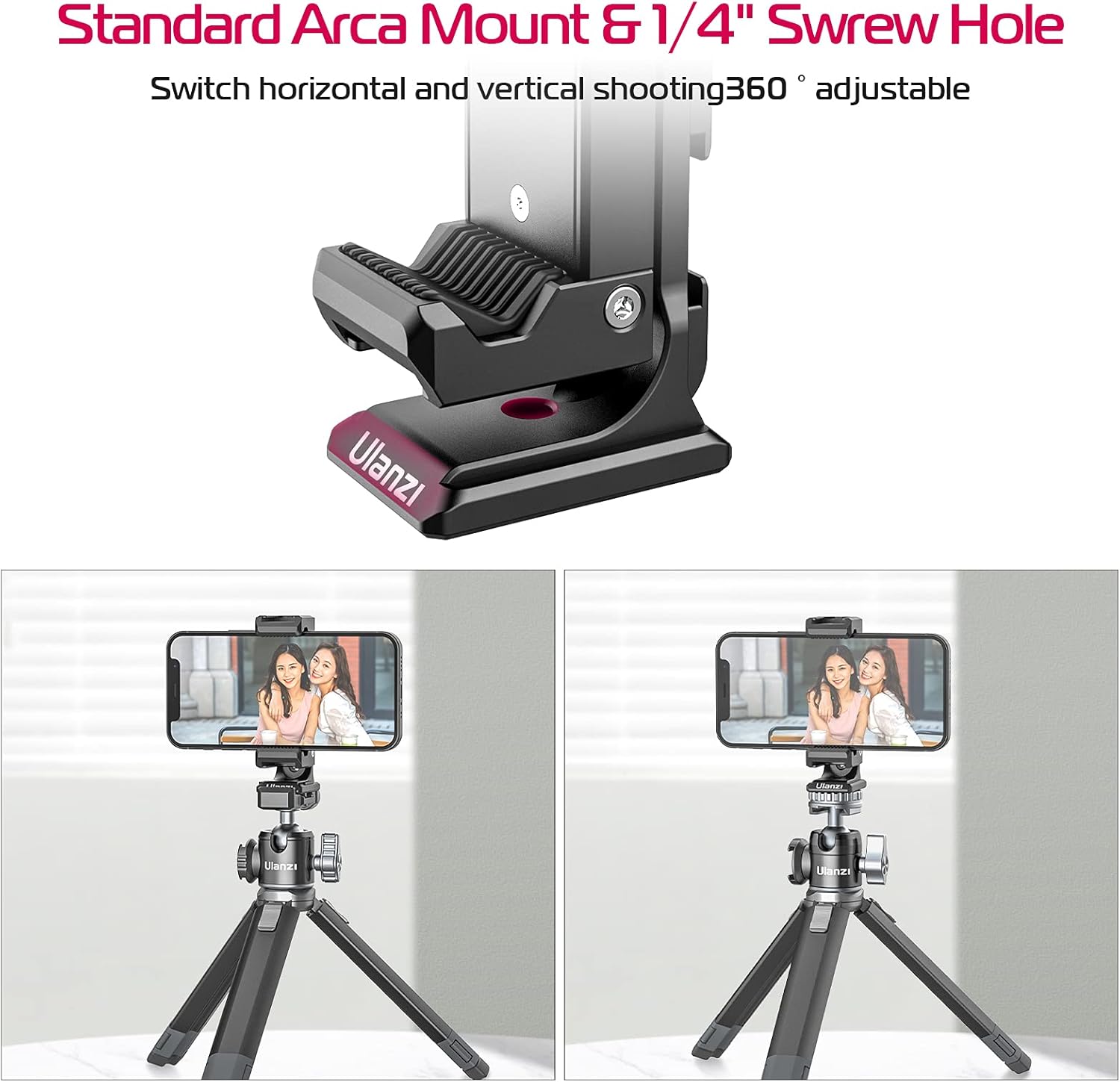 Metal Phone Tripod Mount 3 Cold Shoes & Arca Port, 360° Smartphone Tripod Adapter for iPhone 17 16 15 Cell Phone Stand Holder for Desktop Video Live Streaming Vlogging Rig