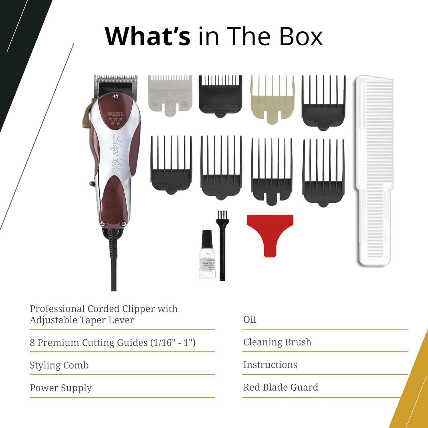 Wahl Professional 5 Star Series Magic Clip Precision Fade Clipper with Zero Overlap Adjustable Blades, Corded Operation, V9000 Motor, Chrome