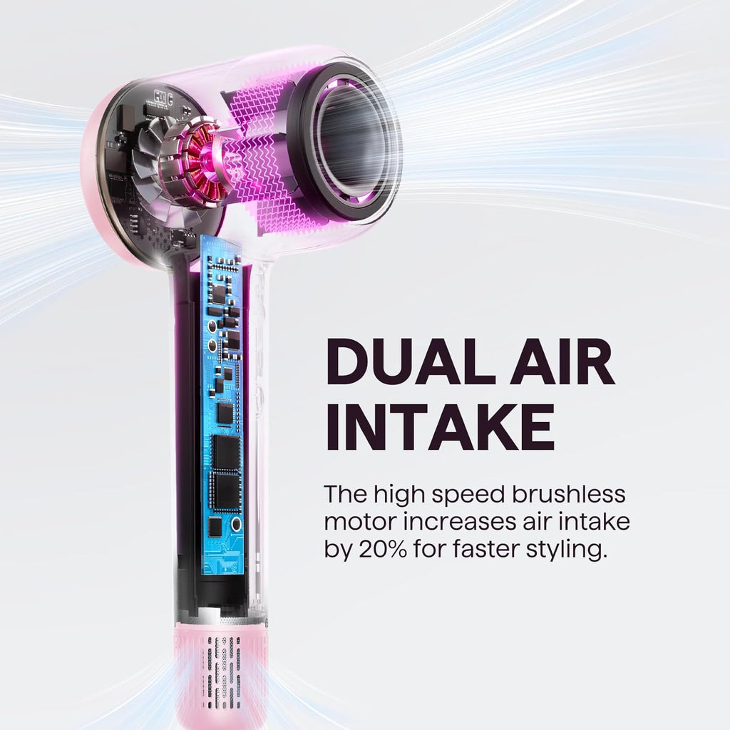 Hair Dryer, Wavytalk Turblow Pro Fast Drying Blow Dryer with Diffuser, High Speed Hair Dryer with 110,000 RPM, Pro Negative Ions for Reduces Damage, Frizz Smoothing, 3 Speeds & 3 Temps, Pink