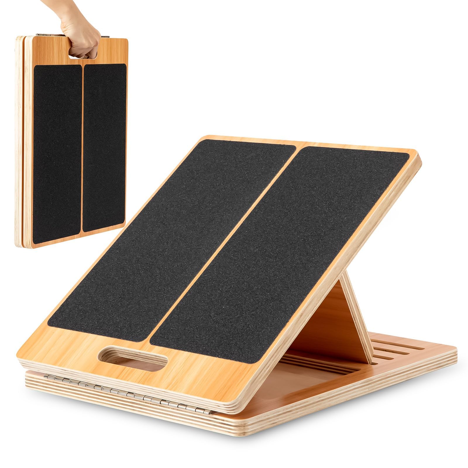 StrongTek 13” Wide Portable Wooden Slant Board, 5-Level Incline (15°-35°), Lower Grip Handle, Beginner & Rehab Friendly, Non-Slip Surface for Calf Stretching, Squats, Physical Therapy