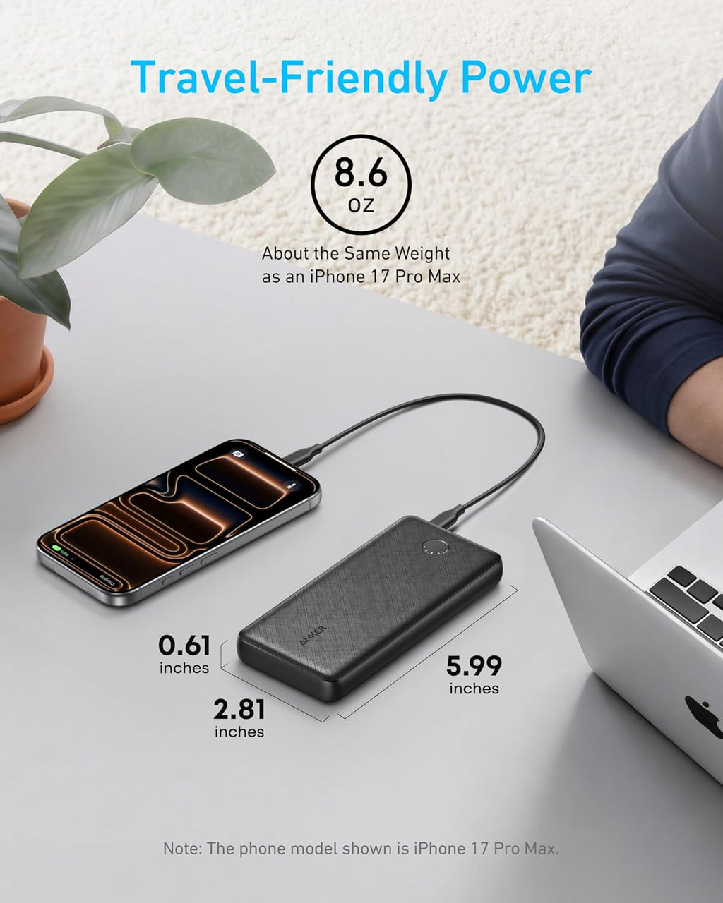 Anker Power Bank(PowerCore 10K), Compact Travel-Ready 10,000mAh Battery Pack with PowerIQ Charging Technology, 5V/3A High-Speed Charging for iPhone, iPad,and More(USB-C Input and Output(Black), 1pack)