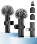 Wireless Microphone for iPhone iPad and Android Phone, 2 Pack Wireless Lavalier Lapel Mic with Noise Reduction, Plug and Play Mini Microphone for Video Recording Interview Podcast YouTube TikTok Vlog