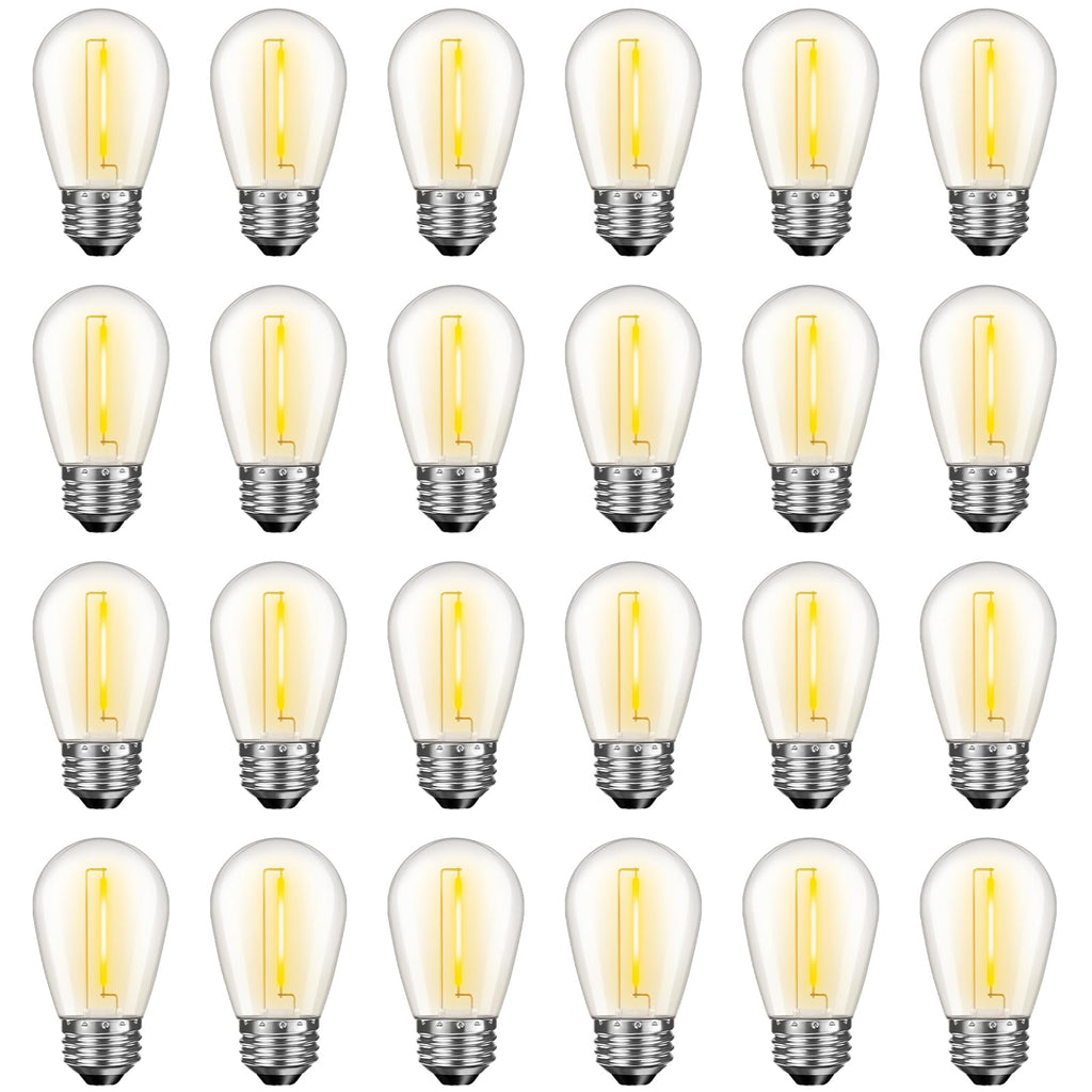 24 Pack S14 LED String Light Bulbs – 1W Dimmable Waterproof Edison Bulbs, E26 Base, 2200K Warm White