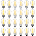 24 Pack S14 LED String Light Bulbs – 1W Dimmable Waterproof Edison Bulbs, E26 Base, 2200K Warm White