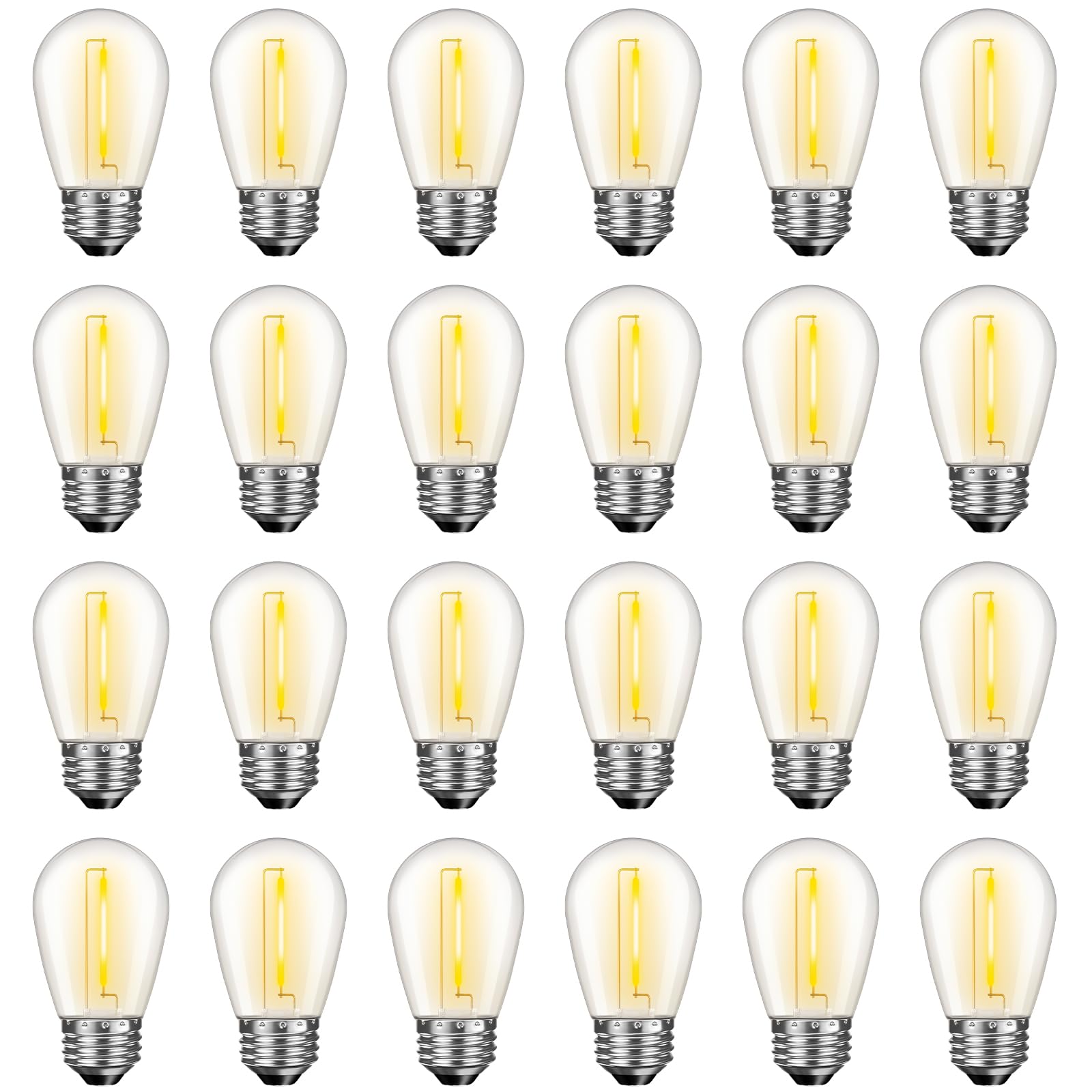 24 Pack S14 LED String Light Bulbs – 1W Dimmable Waterproof Edison Bulbs, E26 Base, 2200K Warm White