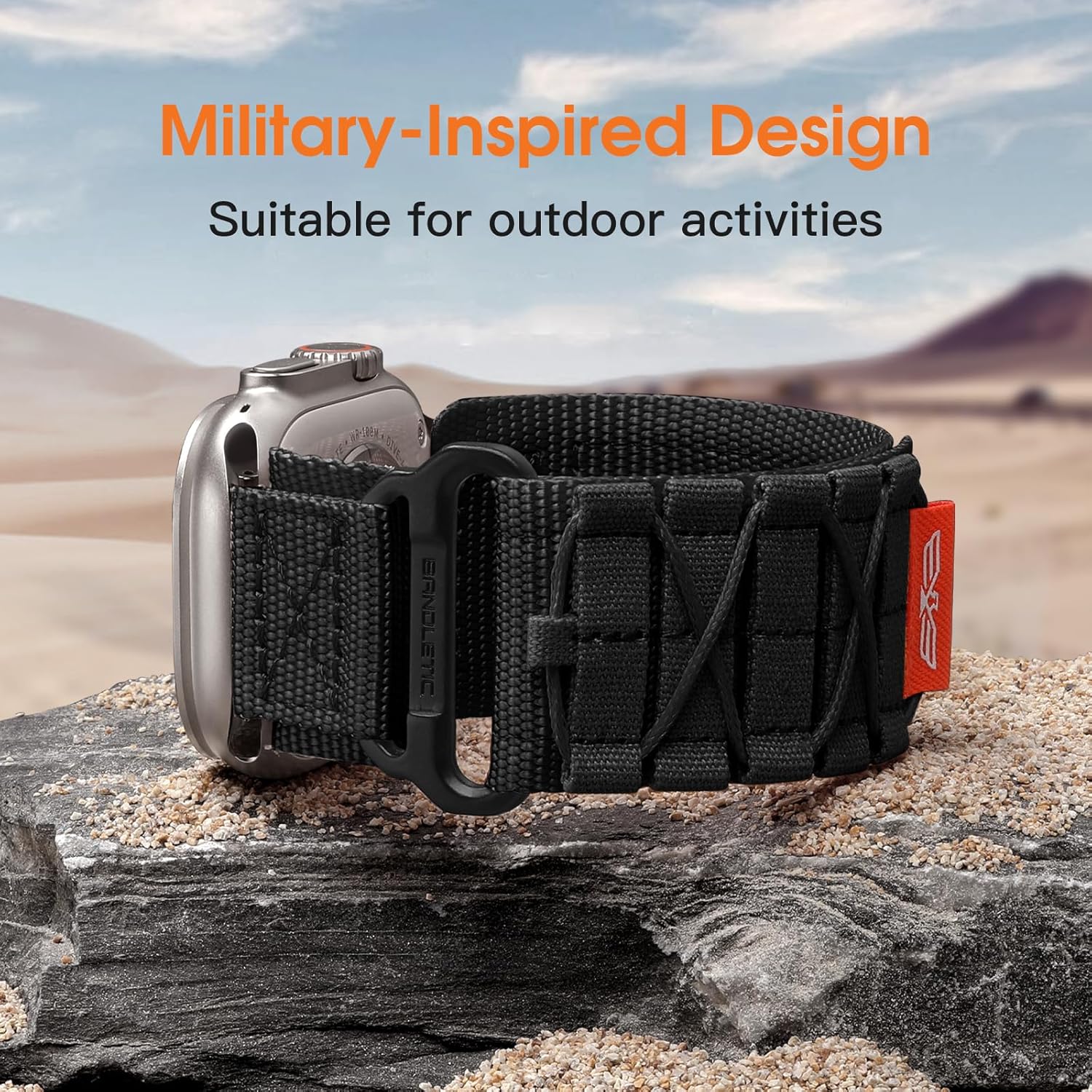 Bandletic Nylon Bands Compatible with Apple Watch Ultra 3/Ultra 2 Band 49mm for Men 46mm 45mm 44mm 42mm(Series 3), Rugged Tactical Sport Strap for iWatch Series 11 10 9 8 7 6 5 4 SE 3 2 1, L-Black
