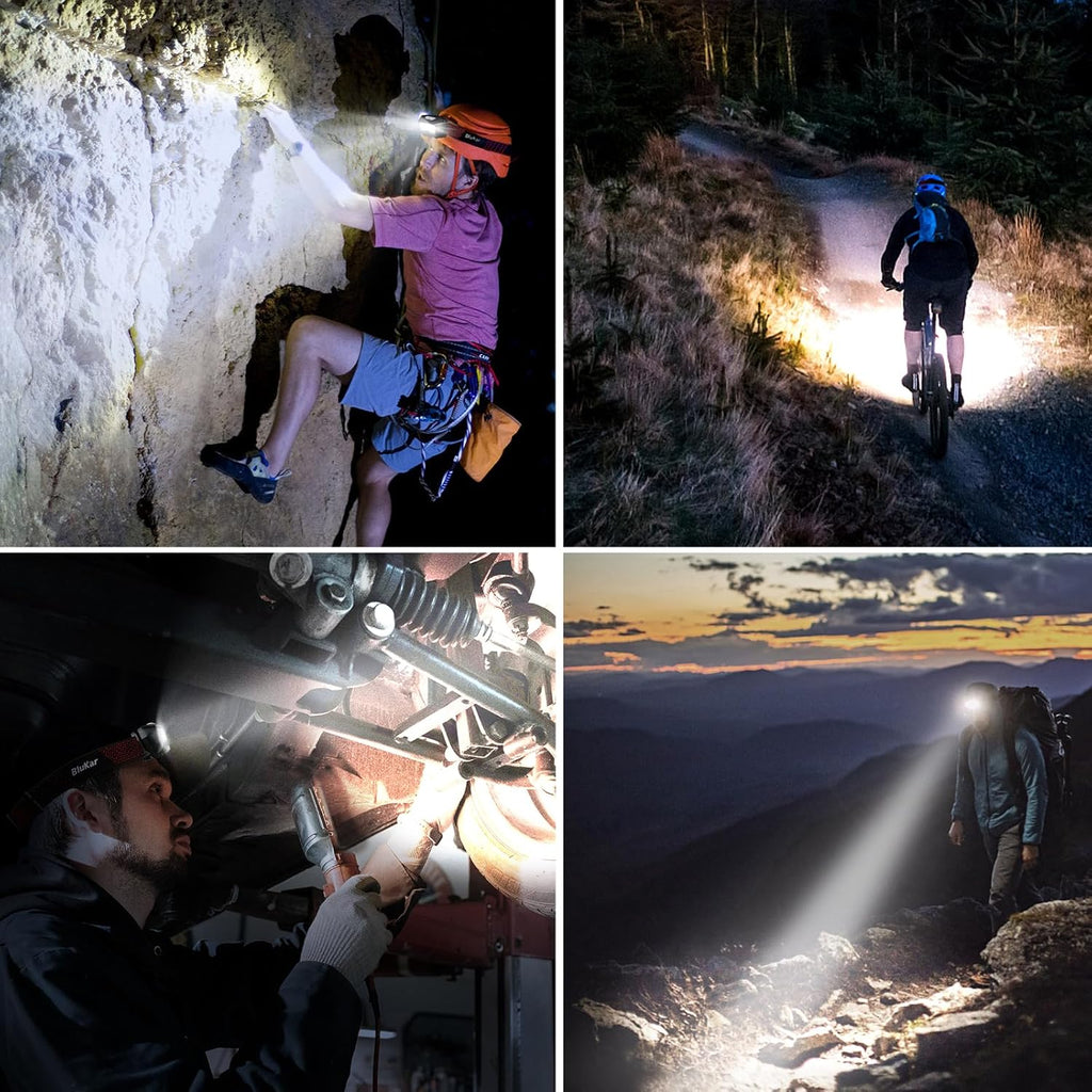 Blukar LED Headlamp Rechargeable,2000L High Lumen Super Bright Dimmable Headlight Flashlight with Motion Sensor- 8 Modes,Spotlight&Floodlight,IPX5 Waterproof for Camping,Hiking,Running,Fishing -2 Pack