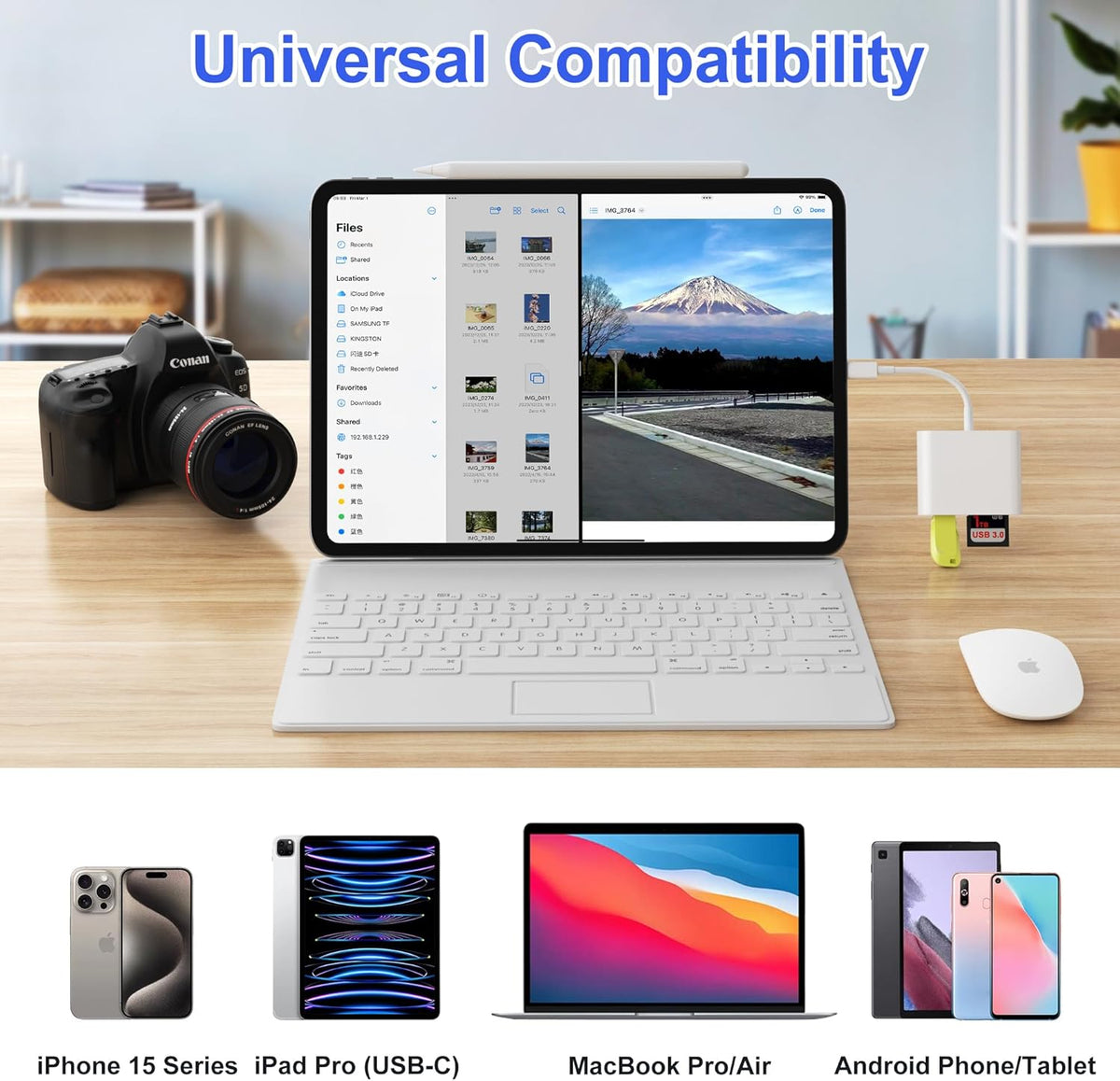 SD Card Reader, USB 3.0 Type C High Speed to SD/TF Card Adapter for iPhone 17/16/15 Pro Max Memory Card Reader with SD MicroSD USB 3 Port for Mac/iPad/MacBook Pro/Air Android Phone Tablet(White)