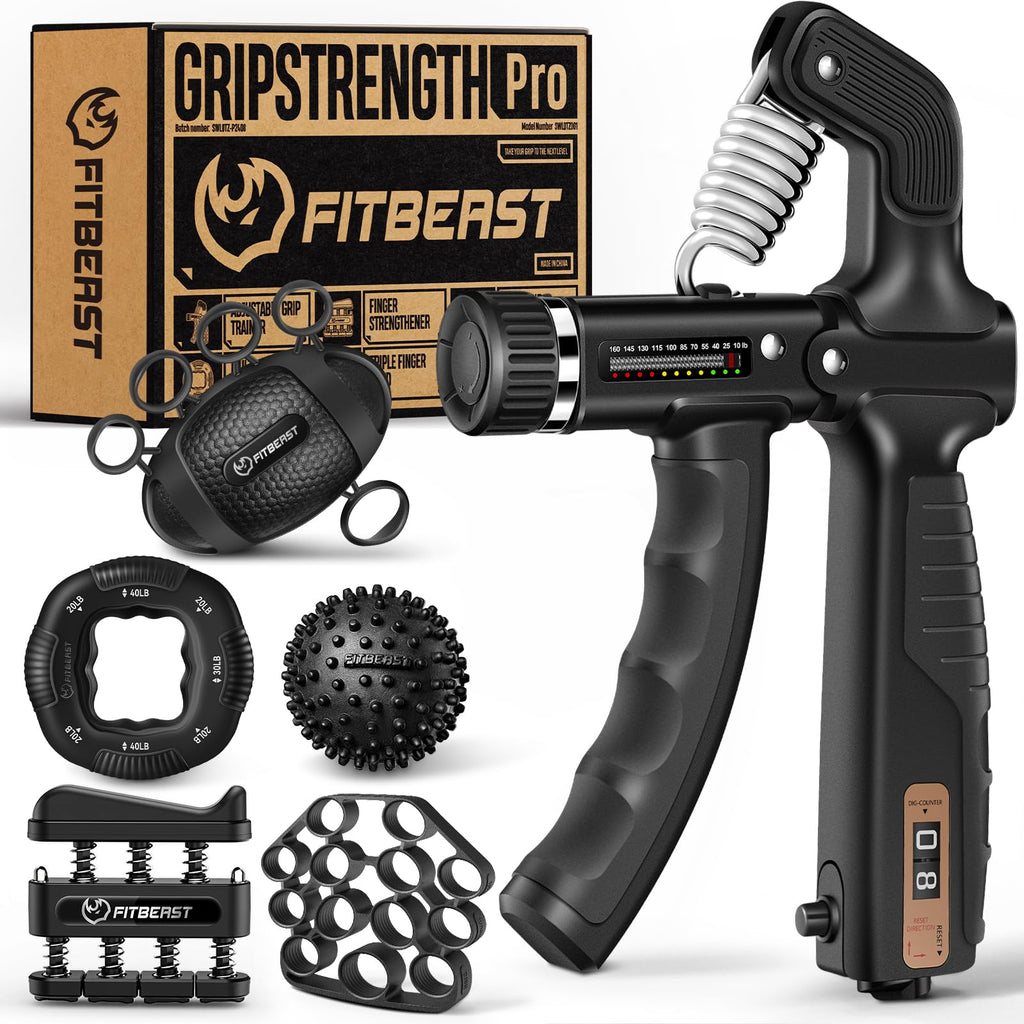 FitBeast Grip Strength Trainer, Hand Gripper Strengthener Kit - 6 Pack with Adjustable Resistance Forearm Strengthener, Forearm Exerciser and Massage Balls for Hand Therapy, Grip Training