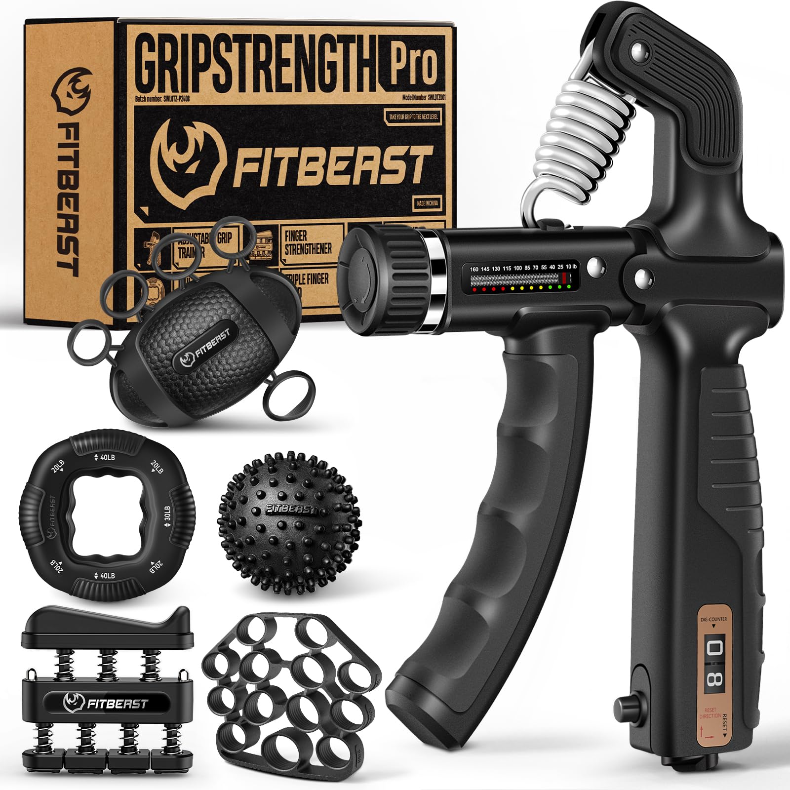 FitBeast Grip Strength Trainer, Hand Gripper Strengthener Kit - 6 Pack with Adjustable Resistance Forearm Strengthener, Forearm Exerciser and Massage Balls for Hand Therapy, Grip Training
