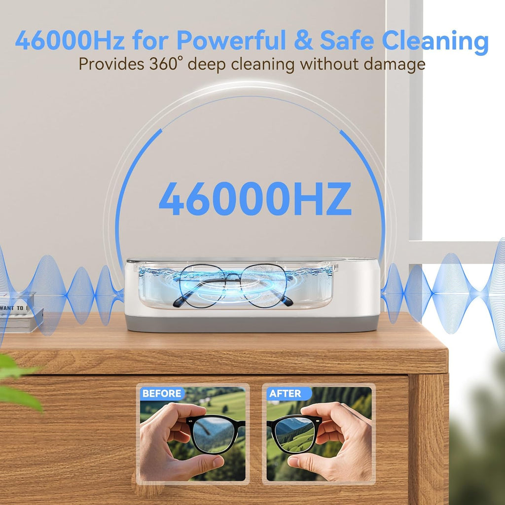 KUNPHY Ultrasonic Jewelry Cleaner, Jewelry Cleaner Machine 12oz 46KHz, Professional Sonic Cleaner with One-Touch Operation, Sonic Cleaner for Rings, Glasses, Jewelry, Dentures White