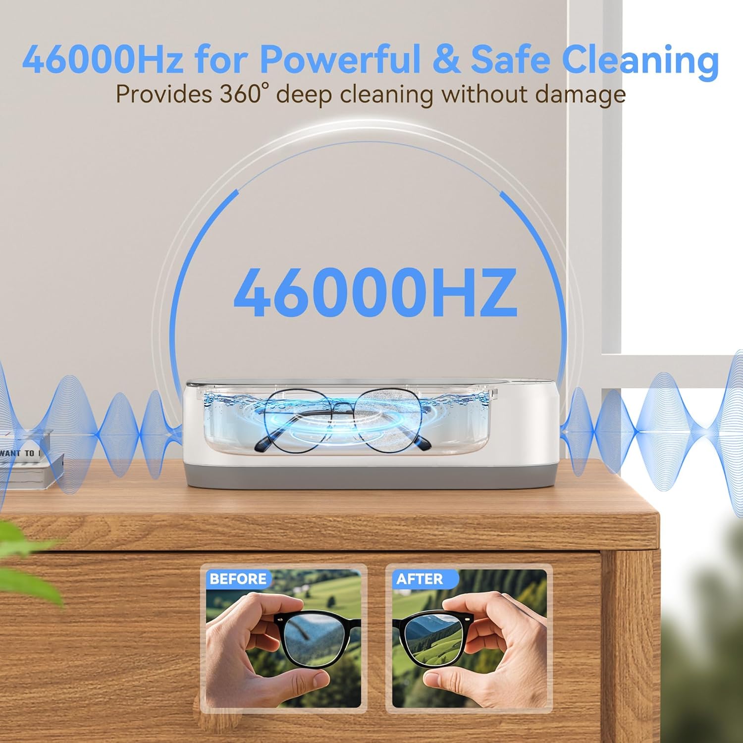 KUNPHY Ultrasonic Jewelry Cleaner, Jewelry Cleaner Machine 12oz 46KHz, Professional Sonic Cleaner with One-Touch Operation, Sonic Cleaner for Rings, Glasses, Jewelry, Dentures White