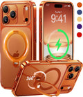 CASEKOO 360 Spin Magnetic Stand for iPhone 17 Pro Max Case [Fit for MagSafe][17FT Military Protection] Slim Hand-Polished Frame Titanium Alloy Sturdy Stand 6.9", Glossy Cosmic Orange