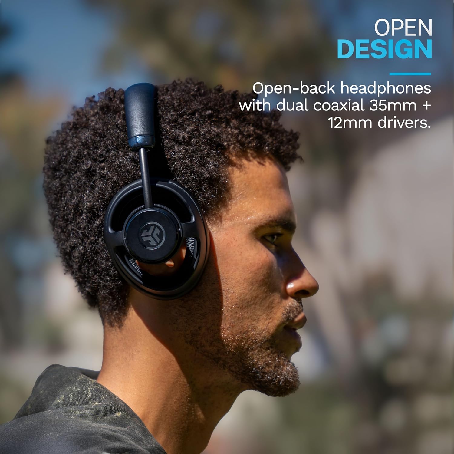 JLab JBuds Open Wireless Headphones, Black, Open-Back, Immersive Sound, Dual Coaxial 35mm + 12mm Drivers, Comfortable Breathable Open Fit, All Day Listening 24 Hour Playtime, Customize App