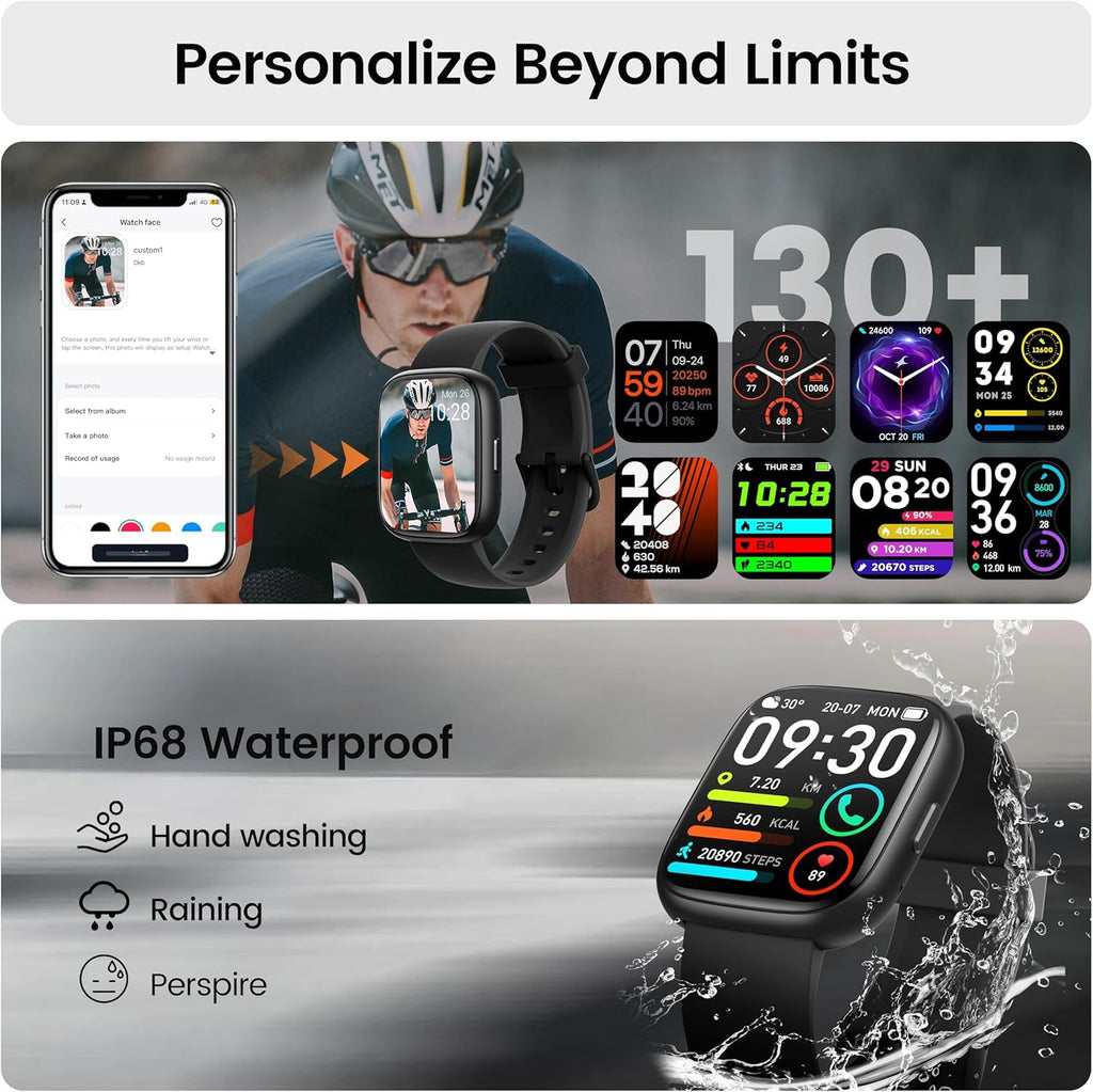 Smart Watch with Alexa Built-in, 1.83" HD Touchscreen Fitness Tracker with Bluetooth Calling, Fitness Watch with Heart Rate/Sleep Monitor, 120+ Sports Modes, IP68 Waterproof Smartwatch for Android iOS