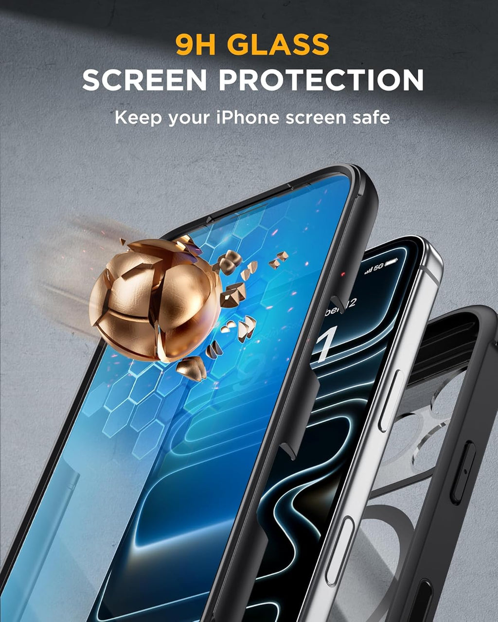 Miracase for iPhone 17 Pro Case 6.3", Full-Body Bumper Military Drop Protection Outdoor Phone Case with Built-in Glass Screen & Full Camera Protector,Camera Control,Compatible with MagSafe,Black