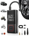 Powools Cordless Tire Inflator 150PSI Portable Air Compressor with Auto Shutoff, Air Pump for Car Tires, Motorcycle, Bike, Balls, Inflatables, LED Light, Red, Standard Capacity