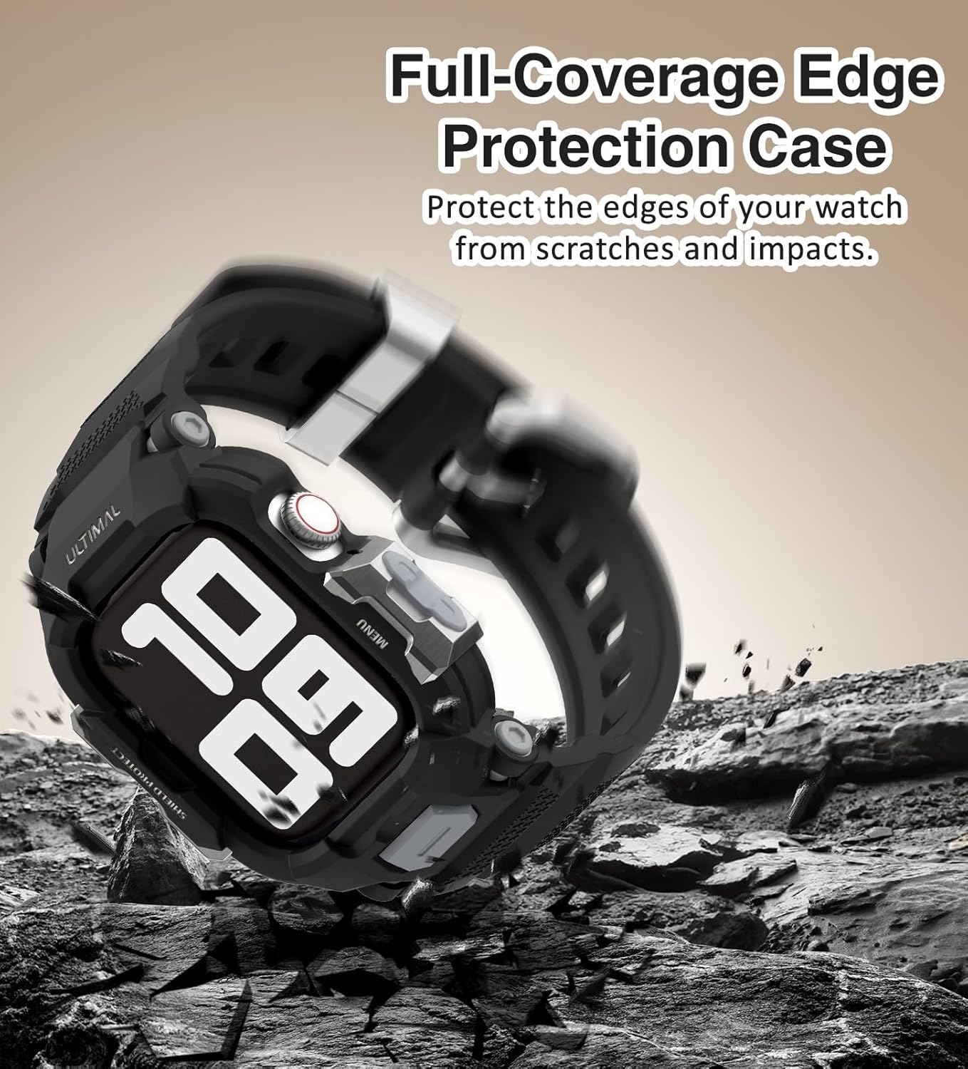 ULTIMAL Rugged Case with Band for Apple Watch Band Series 42mm 11/10, Military Grade Shockproof Bumper Cover, Full Protective Shockproof for iWatch Case with Band Men Women (Black)