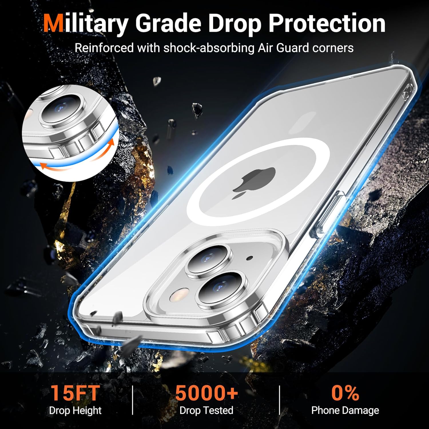 Temdan for iPhone 15 Case & iPhone 14 & iPhone 13 Case Clear with Screen Protector, Compatible with Magsafe, Anti-Yellowing, Military-Grade Protection, Shockproof Slim Magnetic Phone Case Cover