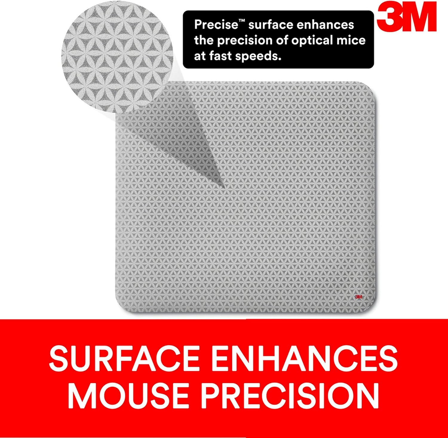 3M Precise Mouse Pad Enhances the Precision of Optical Mice at Fast Speeds, Easy to Clean, Stays in Place, 9 in x 8 in (MP114-BSD1)