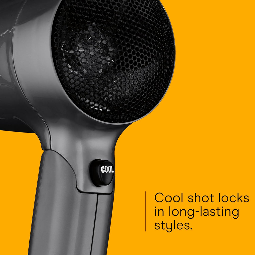 Conair Travel Hair Dryer with Dual Voltage, 1875W Compact Blow Dryer with Folding Handle, Gray