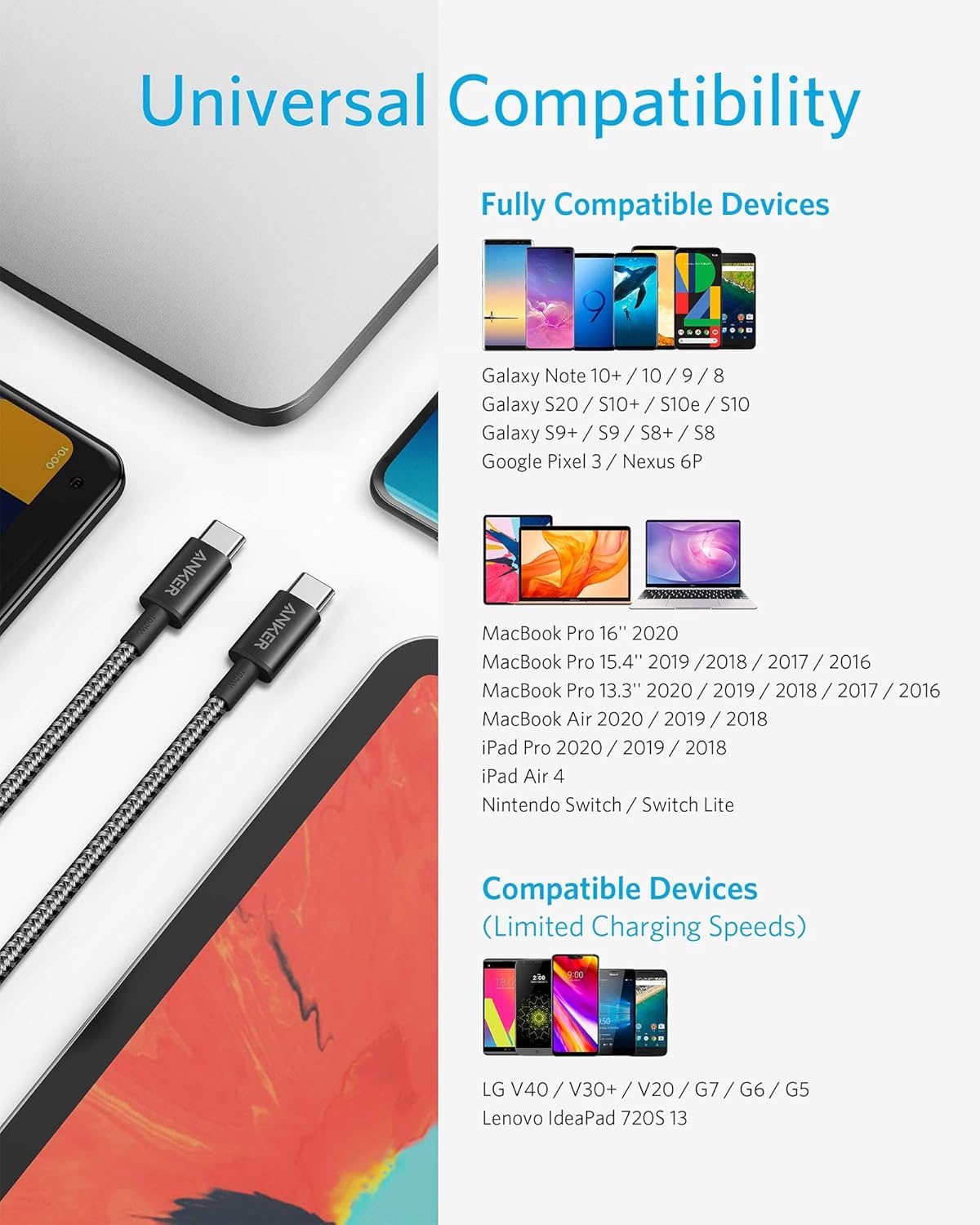 Anker USB C to USB C Cable, Type-C Charging Cord Fast Charge(10FT,100W), for iPhone 17/17 pro, MacBook and More(Black)