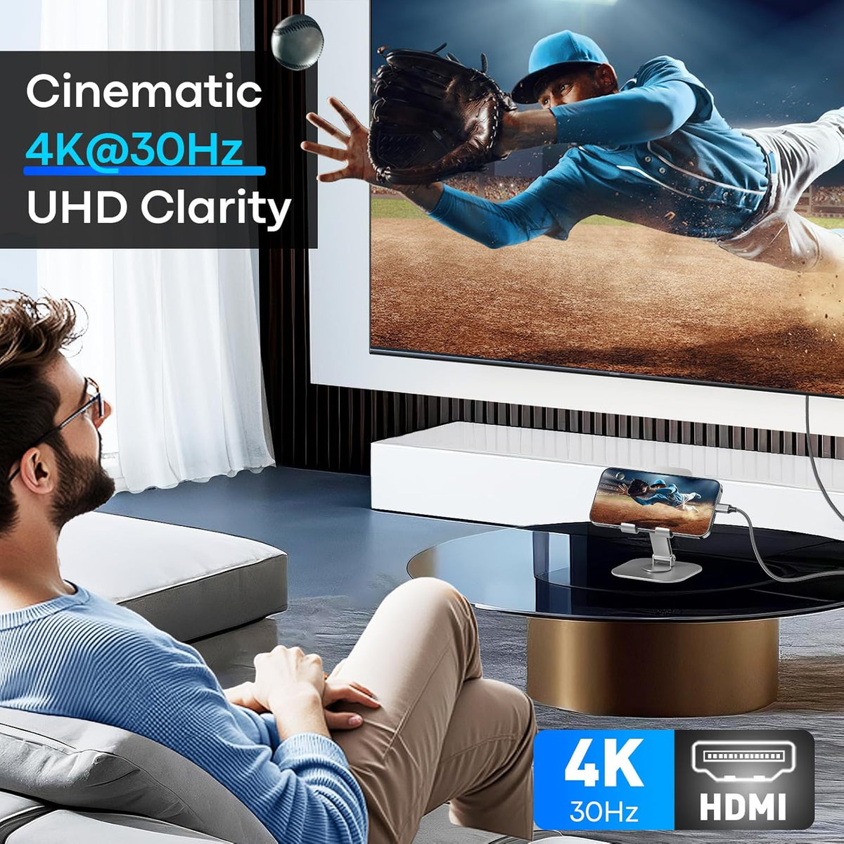 UANTIN USB C to HDMI Cable 6Ft | 4K High-Speed USB 3.1 Type-C to HDMI Cord [Thunderbolt 3/4/5 Compatible] with MacBook, Galaxy S9 to S24, iPhone 15/16, iPad Pro, iMac, Surface