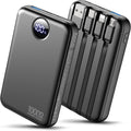Portable Charger 10000mAh Power Bank with 4 Built-in Cables,LED Display Compact and Battery Pack with Multiple USB Ports All-in-One Travel Charger for iPhone,Android and Other Devices-Black