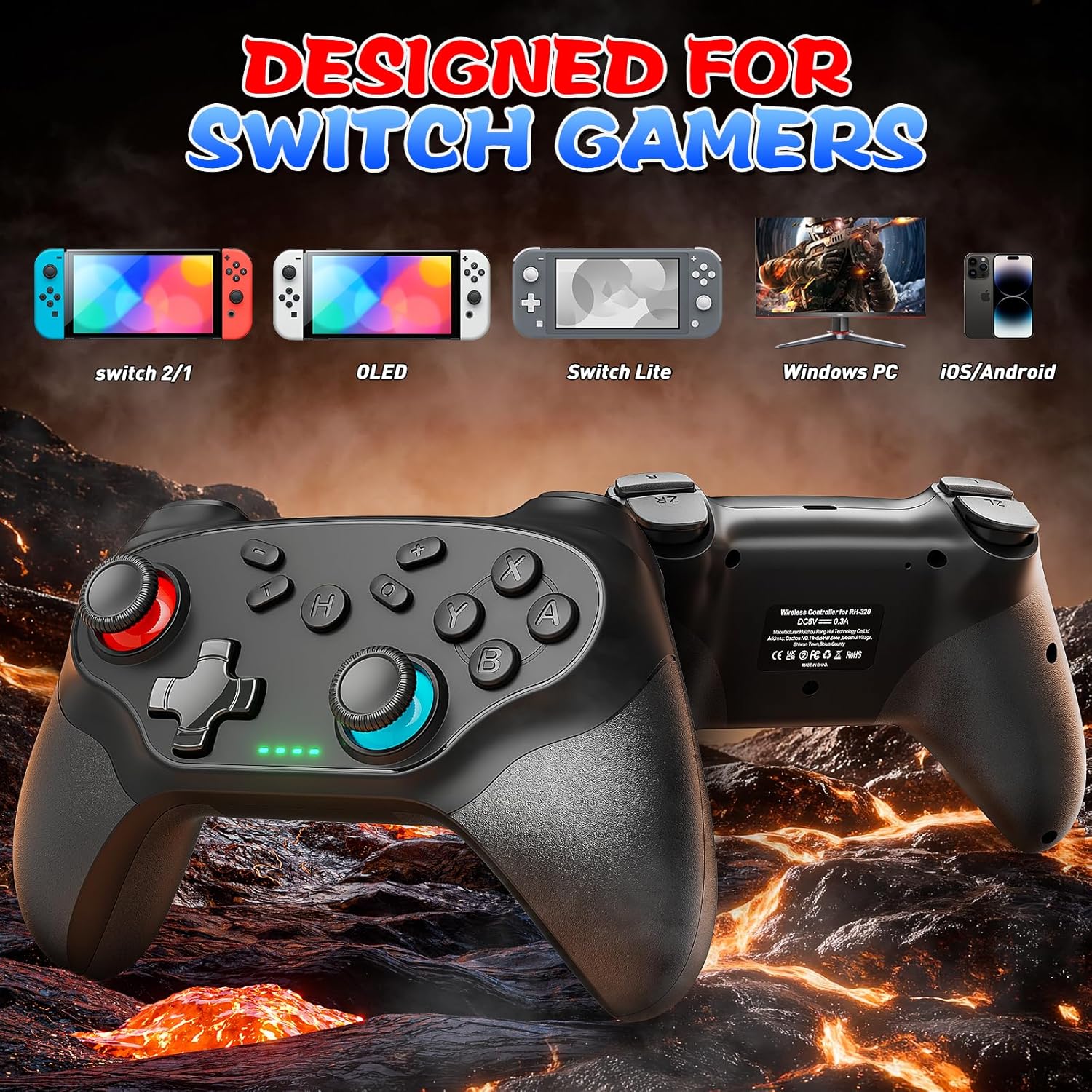 Nonbliep 2 Pack Wireless Controller for Nintendo Switch 2/1 Lite/OLED and PC, with Bluetooth, Turbo, Gyro Axis, Dual Vibration, and Screenshot, Compatible with Steam and Switch 2/1