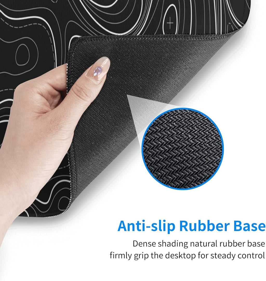 Large Gaming Mouse Pad Black Topographic Contour Mouse Pad Extended XL Long Mousepad Big Desk Mat with Stitched Edges & Nonslip Rubber Base for Company Office Work, 31.5 X 11.8 Inch