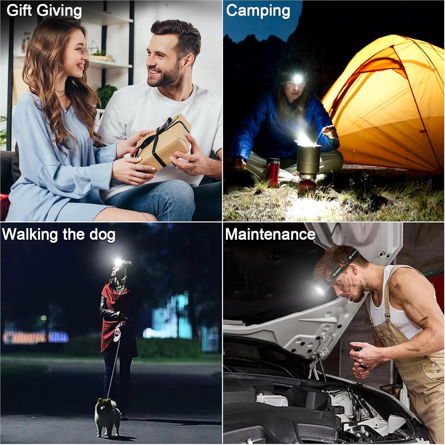 Rechargeable Headlamp Flashlight 2-Pack, 8 LED 2500 Lumen Ultra-Light Bright Headlight, Waterproof Lightweight Head Lamp for Adult Kid, Headlamps for Outdoor Camping Running Fishing