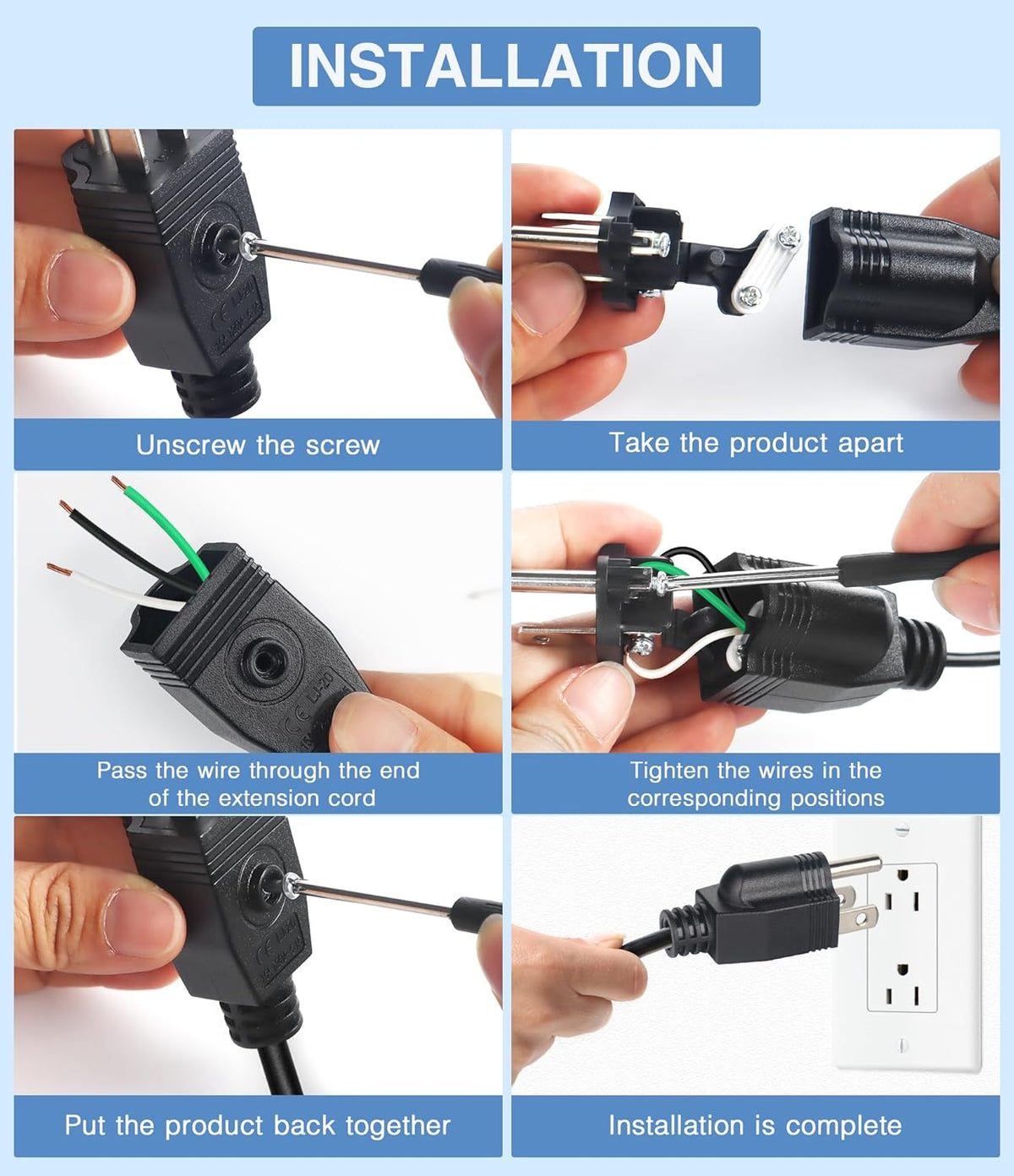 NEMA 5-15P Electrical Replacement Plugs End, Extension Cord Ends 125V 15A 2Pole 3Wire Male Plug，Ground Neutral Generator Plug，3 Prong Power Replacement Type (3)