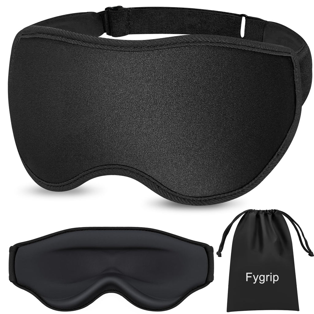 3D Eye Mask Sleep Mask for Men & Women, 100% Pressure-Free & Light Block-Out Eye Mask for Sleep with Easy Adjustable Strap, Night Eye Cover for Travel, Black