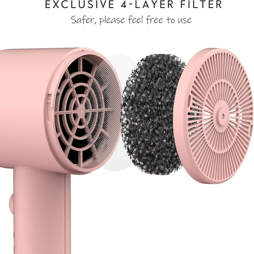 AINA Ionic Hair Dryer with Diffuser, Ceramic Blow Dryer with Cold Shot & Turbo Heat (Babe Pink)