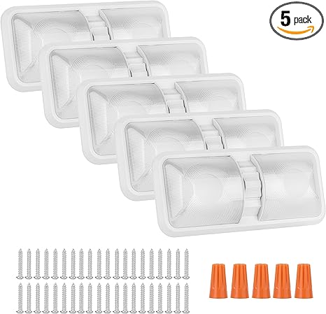 RVZONE 12V Led RV Ceiling 1100 Lumen Double Dome Light | RV Interior Lighting Fixture with ON/Off Switch for RV Trailer Camper Truck Van Boat Car (5 Pack Natural White 4000-4500K)