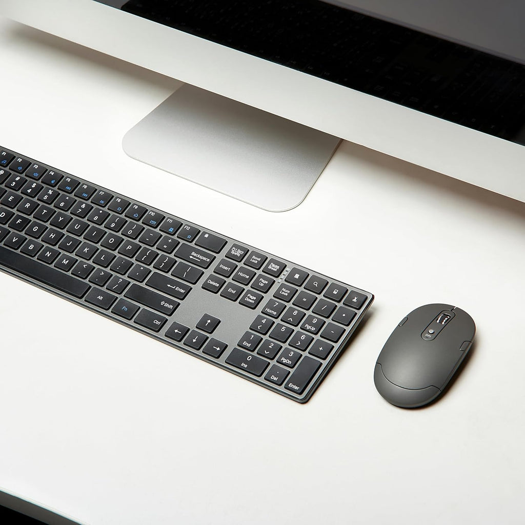 Ultra Premium Wireless Keyboard and Mouse Combo - Rechargeable, Ultra Slim Design, Quiet, Full Size, Number Pad, Unifying Receiver, Black