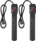 Surge Protector Power Strip, 6-Outlet with 200J Protection, 2ft Extension Cord, Rectangle, Black (2 Pack)