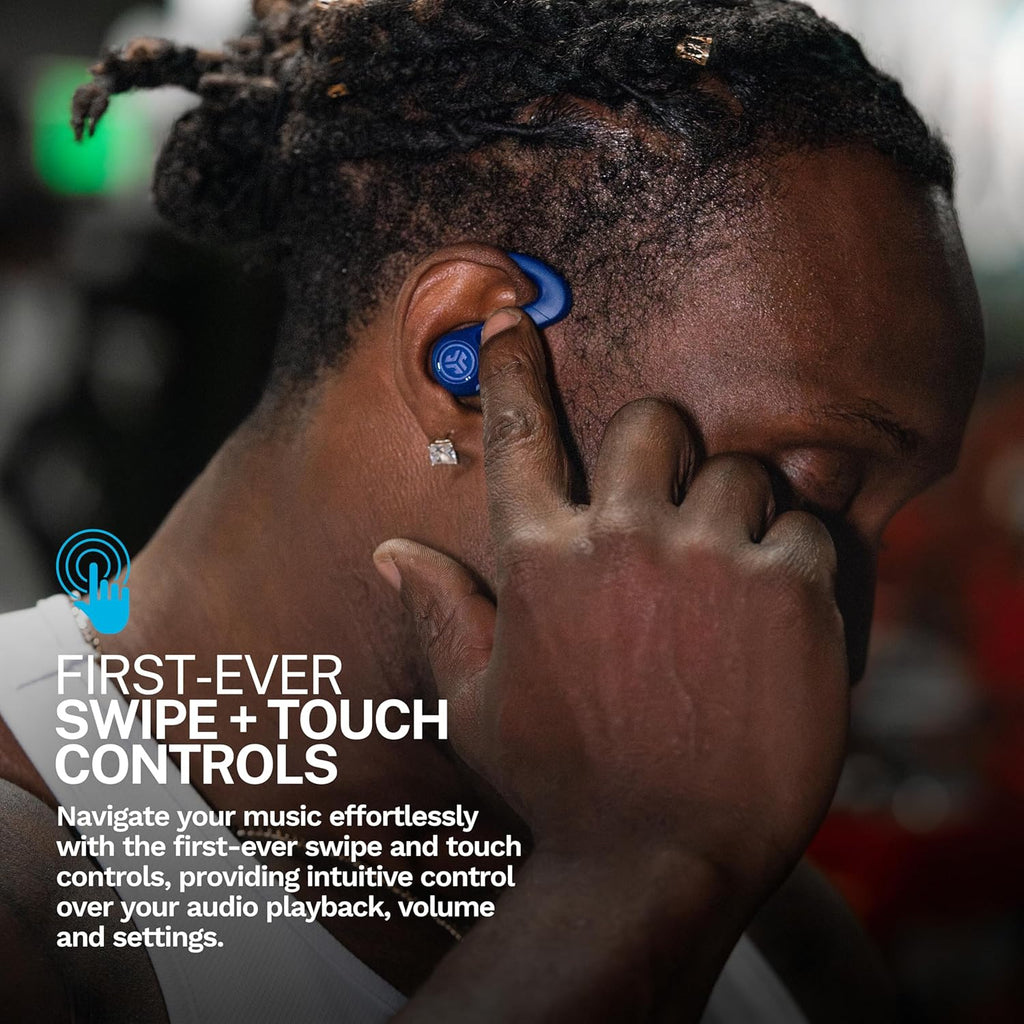 JLab JBuds Sport ANC 4 True Wireless Bluetooth Earbuds + Charging Case, Cobalt Blue, Swipe + Touch Controls, Hybrid Active Noise Cancelation, Multipoint Connect, Customized Settings App