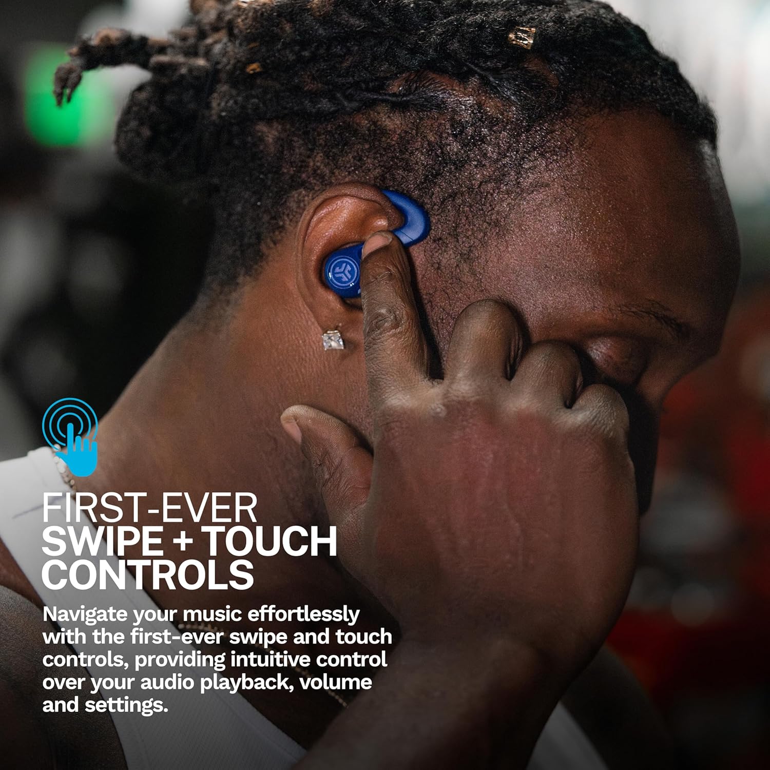 JLab JBuds Sport ANC 4 True Wireless Bluetooth Earbuds + Charging Case, Cobalt Blue, Swipe + Touch Controls, Hybrid Active Noise Cancelation, Multipoint Connect, Customized Settings App