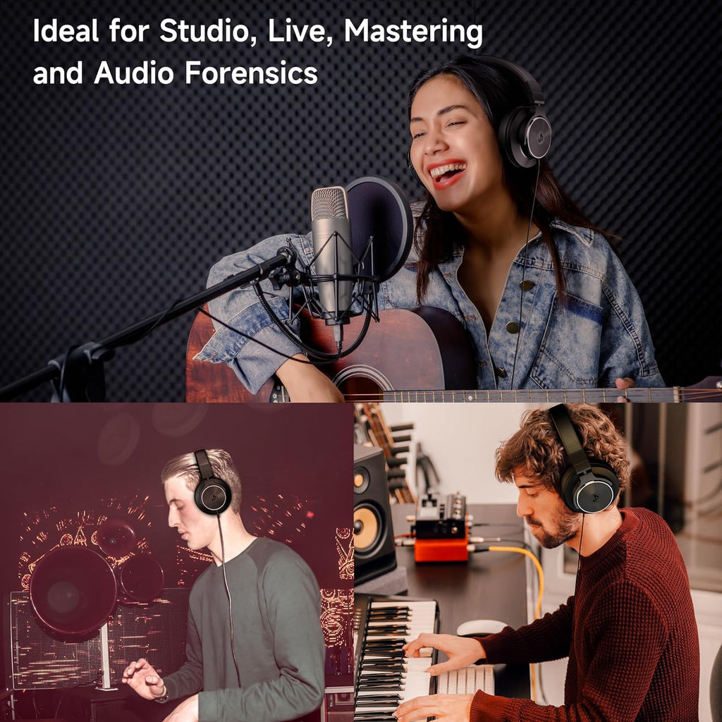 Wired Headphones Over Ear, Studio Monitor & Mixing DJ Headphones with 50mm Neodymium Drivers and 1/4 to 3.5mm Jack for Guitar AMP Podcast Piano Keyboard (Black)
